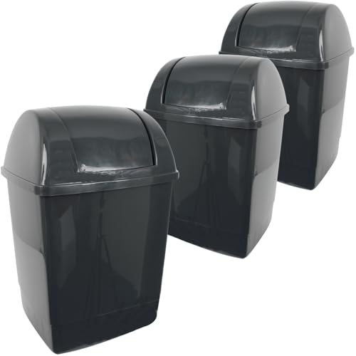 SUSTANIA Mülleimer Küche 3er Set Abfalleimer mit Schwingdeckel 45L je 40x26x23cm BPA-frei Kunststoff Dunkelgrau, Robust, Leicht zu Reinigen, Made in EU von SUSTANIA