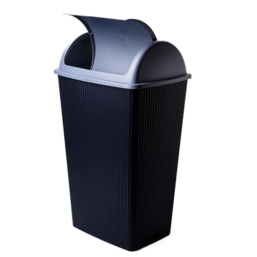 SUSTANIA Mülleimer Küche & Büro 50L - Abfalleimer mit Schwingdeckel, 65x38x26 cm, Robust, Recycelbarer Kunststoff, Schwarz/Silber, Made in EU von SUSTANIA