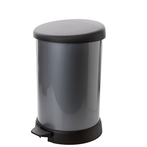 SUSTANIA Mülleimer mit Pedal 20L - Runder Abfalleimer Küche Grau, Herausnehmbarer Einsatz, Made in EU, Tretmülleimer für Hygienische Entsorgung von SUSTANIA