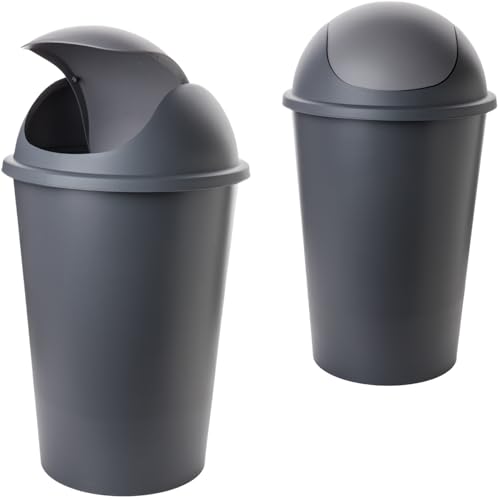 SUSTANIA Mülleimer mit Schwingdeckel 50L - 2er Set Abfalleimer für Küche, Anthrazit Dome-Deckel Mülleimer, Made in EU, Zylindrische Form mit Automatischem Verschluss von SUSTANIA