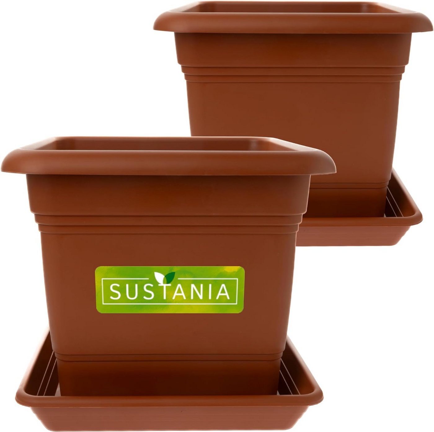 SUSTANIA Pflanzkübel 2er Set - 40x40 Robuster Terracotta Blumentopf, Großer Blumenkasten, Großer Übertopf inkl. Untersetzer für Garten & Terrasse von SUSTANIA