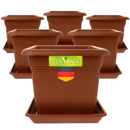 SUSTANIA Pflanzkübel Eckig 28x28 Terracotta 6er Set - Robuster Blumentopf Groß, Übertopf Ideal für Tomatenpflanzen, Eckige Pflanztöpfe Kunststoff für Garten & Balkon von SUSTANIA