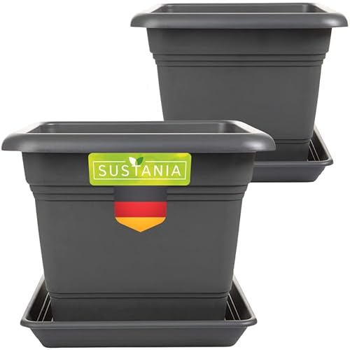 SUSTANIA Pflanzkübel Groß Außen 2er Set - 40x40 Robuster Blumentopf, Großer Blumenkasten, Übertopf Anthrazit, Hoher Pflanzentopf für Garten & Terrasse von SUSTANIA