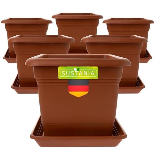 SUSTANIA Pflanzkübel Groß Außen 6er Set - 40x40 Robuster Blumentopf, Großer Blumenkasten, Übertopf Terracotta, Hoher Pflanzentopf für Garten & Terrasse von SUSTANIA