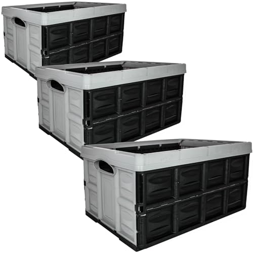 SUSTANIA Stabile Profi-Klappbox 3er Set - 54x37x28cm, 45L, Sand/Schwarz - Stapelbare Faltbare Aufbewahrungsboxen aus Europa SUSTANIA Stabile Profi-Klappbox 3er Set - 54x37x28cm, 45L, Sand/Schwarz - Stapelbare Faltbare Aufbewahrungsboxen aus Europa von SUSTANIA