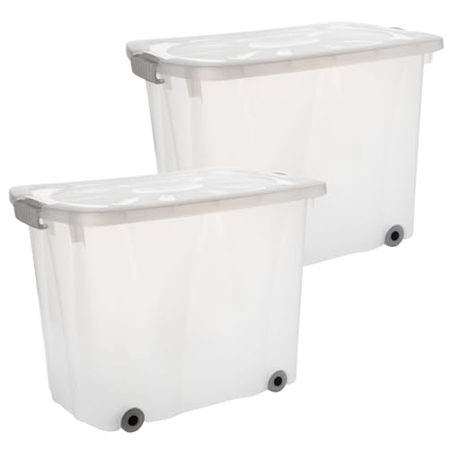 SUSTANIA Transparente Aufbewahrungsboxen mit Deckel und Rollen - 2er Set, Stapelbare Lagerboxen mit Verschluss für Haushalt und Organisation SUSTANIA Transparente Aufbewahrungsboxen mit Deckel und Rollen - 2er Set, Stapelbare Lagerboxen mit Verschluss für Haushalt und Organisation von SUSTANIA