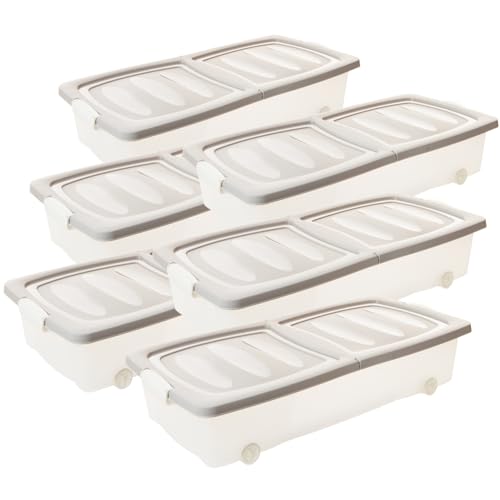 SUSTANIA Unterbett Aufbewahrungsboxen 6er Set - Flache Kunststoff Container mit Rollen und geteiltem Deckel für platzsparende Organisation SUSTANIA Unterbett Aufbewahrungsboxen 6er Set - Flache Kunststoff Container mit Rollen und geteiltem Deckel für platzsparende Organisation von SUSTANIA