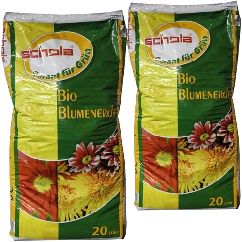 Schola Bio Blumenerde 2x20L Set - Ökologische Blumenerde für Topfpflanzen und Gartenbeete, Biologisch Zertifiziert, Garant für Grün Qualität von SUSTANIA