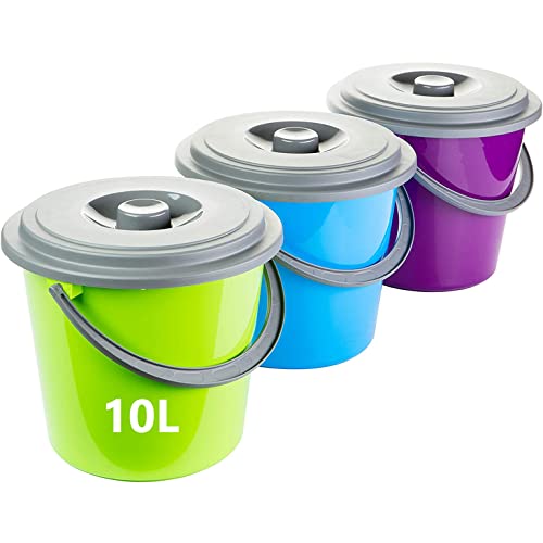 Sustania 10L Eimer mit Deckel Set 3er - Putzeimer Haushaltseimer Made in EU Lebensmittelecht - Mehrzweck Kunststoffeimer für Haushalt und Garten von SUSTANIA