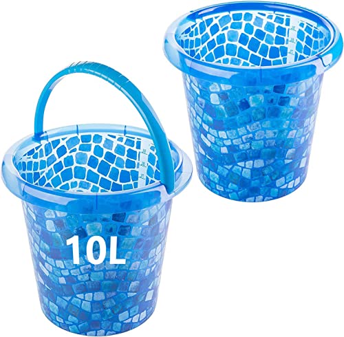 Sustania 2er Set Eimer 10 Liter Blau - Kunststoff Putzeimer mit Henkel und Mosaikmuster für Haushalt und Garten von SUSTANIA