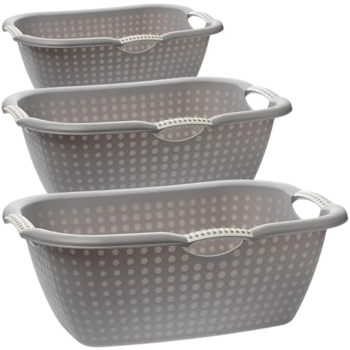 Sustania 3er Set Wäschekörbe Kunststoff 60x40x22cm 20L - Ergonomische Griffe, Grau, Ohne Belüftungslöcher, Made in EU von SUSTANIA