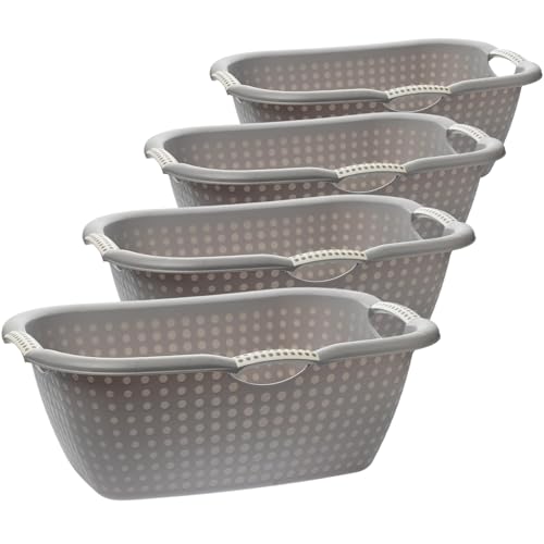 Sustania 4er Set Wäschekörbe Grau mit Ergonomischen Griffen - Rechteckige Kunststoff Wäschewannen 60L x 40B x 22H cm für Haushalt und Wäscheorganisation Sustania 4er Set Wäschekörbe Grau mit Ergonomischen Griffen - Rechteckige Kunststoff Wäschewannen 60L x 40B x 22H cm für Haushalt und Wäscheorganisation von SUSTANIA