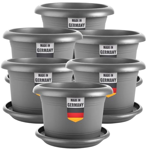 SUSTANIA 6er Set Garten-Favorit: Stabiler 40 cm Blumentopf in Anthrazit mit Untersetzer – Deutsche Qualität für Deine Lieblingspflanzen! von SUSTANIA