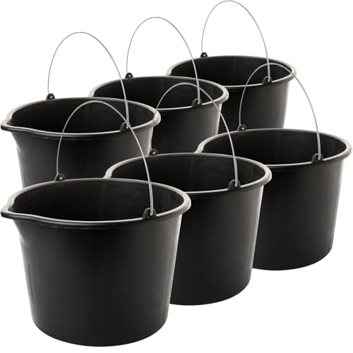 Sustania Baueimer 6er Set 12L mit Metallbügel - Robuste Schwarze Kunststoff Eimer für Haushalt, Garten und Industrie - UV-Beständig und Wetterfest Sustania Baueimer 6er Set 12L mit Metallbügel - Robuste Schwarze Kunststoff Eimer für Haushalt, Garten und Industrie - UV-Beständig und Wetterfest von SUSTANIA
