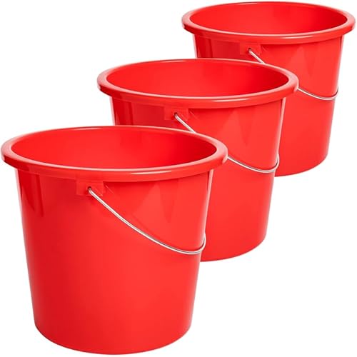 Sustania Eimer Putzeimer 5L 3er Set Plastikeimer in Rot - Robuste, Lebensmittelechte Wassereimer mit Messskala - Langlebige Qualität, Hergestellt in der EU von SUSTANIA