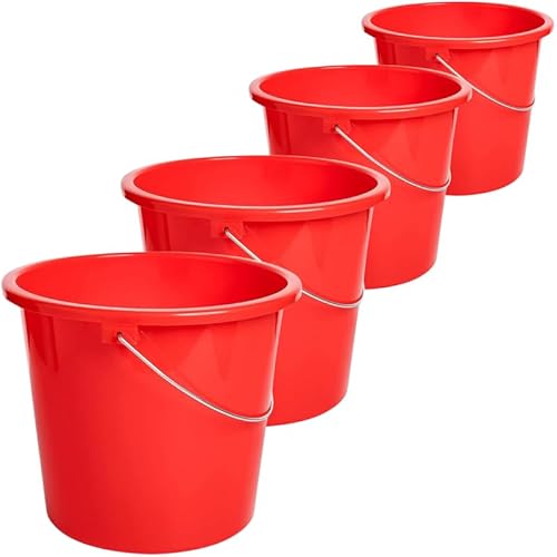 Sustania Eimer Putzeimer 5L 4er Set Plastikeimer in Rot - Robuste, Lebensmittelechte Wassereimer mit Messskala - Langlebige Qualität, Hergestellt in der EU von SUSTANIA