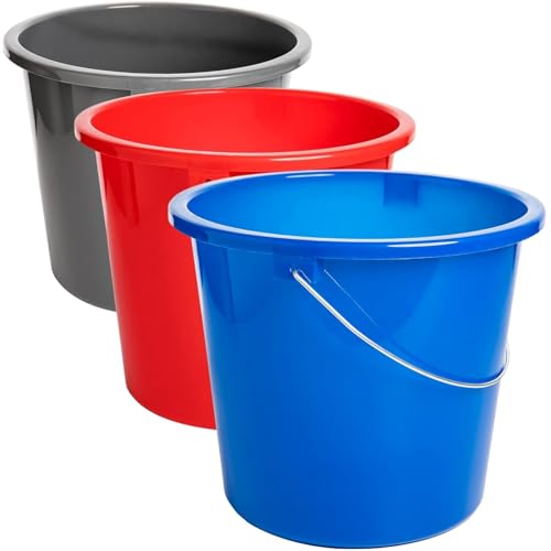 Sustania Eimer Set 3-teilig 10L mit Messkala - Putzeimer Haushaltseimer in Rot, Blau, Grau - Made in EU Lebensmittelecht Mehrzweck Kunststoffeimer von SUSTANIA