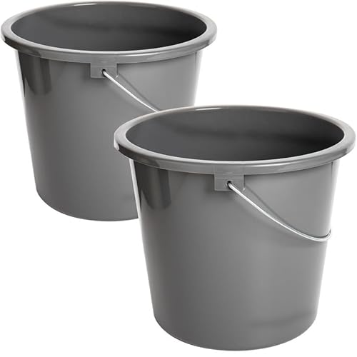 Sustania Putzeimer 10l Haushalteimer, Eimer 2er Set, Wischeimer mit MeÃŸskala und Metallgriff, Putzkübel aus Kunststoff, Plastikeimer ohne BPA, Wascheimer grau, langlebig, vielseitig, Made in EU von SUSTANIA