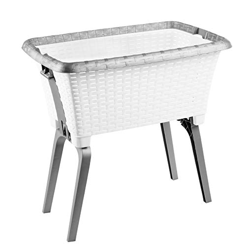 Sustania Wäschekorb mit Beinen 60x40x26cm - Plastik Wäschewanne mit Stand-Automatik in Korboptik, ergonomisch erhöht, weiß, Made in EU Sustania Wäschekorb mit Beinen 60x40x26cm - Plastik Wäschewanne mit Stand-Automatik in Korboptik, ergonomisch erhöht, weiß, Made in EU von SUSTANIA