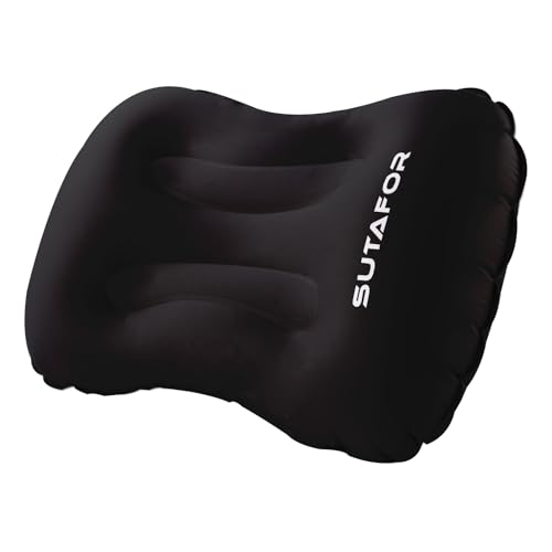 SUTAFOR Aufblasbare Camping Kissen Ultraleicht Reisekissen Inflatable Strandkissen 73g Kopfkissen Tragbare für Outdoor, Wandern 41x28 cm (Schwarz, 1 Stück) von SUTAFOR