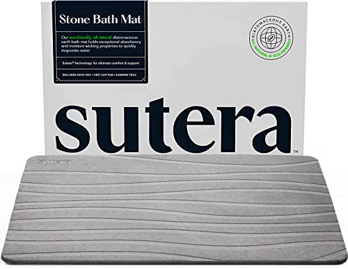 SUTERA - Stein Badematte, Kieselgur Duschmatte, rutschfest, super saugfähig, schnell trocknend, Badezimmer Bodenmatte, natürlich, leicht zu reinigen (23,5 x 15 Grau) von SUTERA
