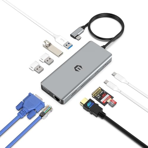 USB C Hub, 12 in 1 SUTOUG Docking Station with 4K HDMI and VGA 1080P, 92W PD, 1Gbps Ethernet, USB-C 3.0 and 4 USB-A Data Ports, USB C Adapter for Surface Pro MacBook Pro Air and Windows von SUTOUG