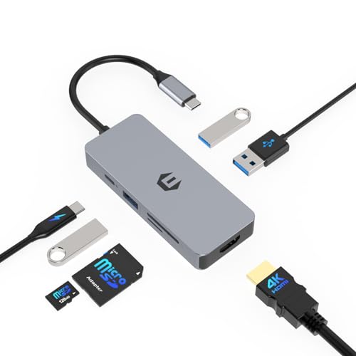USB-C-Hub, SUTOUG USB-C-Dockingstation, 7-in-1-Multiport-USB-C-Adapter, HDMI, 100 W PD, 3 USB-A-3.0, SD/TF-Dock für Typ-C-Laptop von SUTOUG