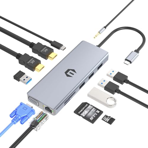 USB-C-Hub, dreifache Anzeige, Typ C Hub mit Ethernet, 4K USB C auf 2 HDMI, VGA, 2 USB3.0, 2 USB2.0, USB C 92 W PD für Mac Pro und andere Laptops vom Typ C von SUTOUG