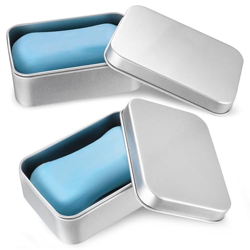 2 Seifendose Reise, Seifendose aus Aluminium, Seifenbox Reise Wasserdicht, Seifenschalen mit Abtropfgitter, Seifenbox Seifenhalter Seifen Box Metalldose Seifenbehälter, Festes Shampoo Aufbewahrung von SUUEIOKL
