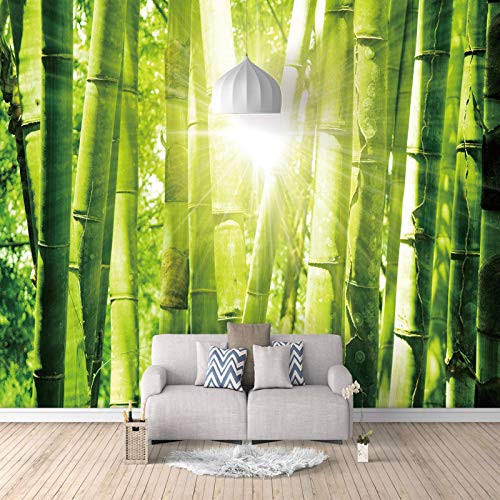 SUUKLI 3D Fototapete Sonnenscheingrüner Bambus 350X256Cm Vlies Tapete Wandtapete Wohnzimmer Schlafzimmer Küche Flur Büro Moderne Wanddeko Design Selbstklebende Wandbilder Xxl Wand Dekoration von SUUKLI