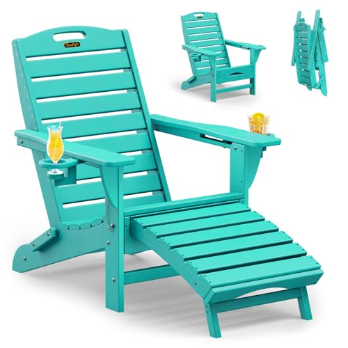 Adirondack Klappstuhl mit einziehbarem Ottomane, wetterbeständig, Feuerschalenstuhl, Terrassenstuhl mit 2 Getränkehaltern, Rasen, Outdoor, Loungesessel, Seeblau Adirondack Klappstuhl mit einziehbarem Ottomane, wetterbeständig, Feuerschalenstuhl, Terrassenstuhl mit 2 Getränkehaltern, Rasen, Outdoor, Loungesessel, Seeblau von SUUNYN