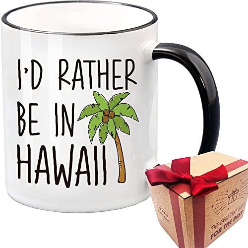 Tasse mit Aufschrift "I'd Rather Be In Hawaii", lustige Hawaii-Liebhaber, Geschenke für Weihnachten, Geburtstag, lustige, einzigartige Hawaii-Souvenirs, Kollegen, Familie (schwarzer Griff)-23232 von SUUURA-OO