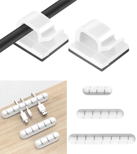 Kabelhalter Kabelclips, 3 Stück Kabelmanagement & 60 Stück Kabelclips,Vielzwecke Kabelführung Kabel Organizer Set für Schreibtisch, Netzkabel, USB Ladekabel,Audiokabel, Büro Privatanwender von SUVEK