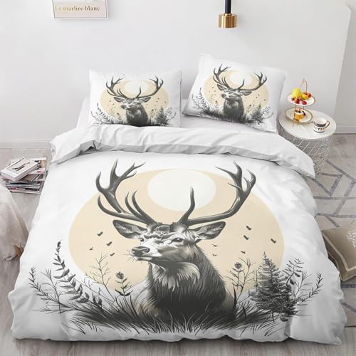 SUWALI Bettwäsche 155x220 Hirsch - Tier Muster Bettwäsche Set 2 Teilig, Wendebettwäsche Weiche Microfaser Bettbezug mit Reißverschluss und 1 Kissenbezug 80x80 cm von SUWALI