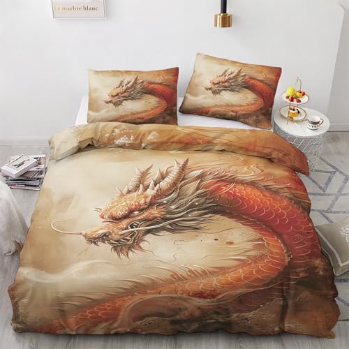 SUWALI Chinesischer Drache Bettwäsche 155x220, Japanisch Motiv Bettbezug und 1 Kissenbezug 80x80 - Weiche Kuschelige Mikrofaser Wendebettwäsche 2tlg mit Reißverschluss, Allergiker Geeignet von SUWALI