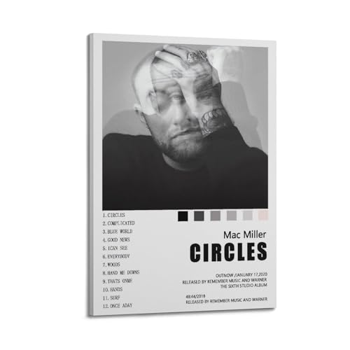 SUWALI Mac Miller CIRCLES Leinwandbild Foto Auf Leinwand Rapper Wanddeko Vintage Abstrak Hip-Hop Rapper Wandbilder Premium Bilder Wandkunst Für Schlafzimmer 16x24inch(40x60cm) Frame-style von SUWALI