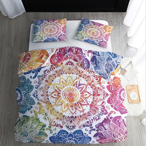 SUWALI Mandala Bettwäsche 135x200, Hippie Boho Motiv Bettbezug und 1 Kissenbezug 80x80 - Weiche Kuschelige Mikrofaser Wendebettwäsche 2tlg mit Reißverschluss, Allergiker Geeignet von SUWALI