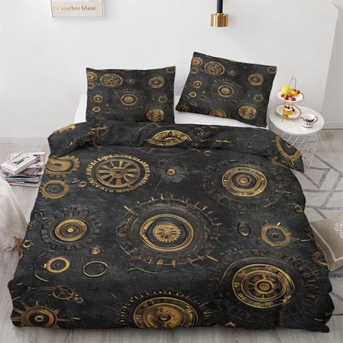SUWALI Steampunk Bettwäsche 135x200, Retro Vintage Motiv Bettbezug und 1 Kissenbezug 80x80 - Weiche Kuschelige Mikrofaser Wendebettwäsche 2tlg mit Reißverschluss, Allergiker Geeignet von SUWALI