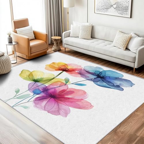SUWALI Teppich Aquarell Geblümt, 60x90, Klein Fußmatte Eingangsbereich, Moderne Minimalistische Blumen Motiv Design Zimmer Deko, Waschbar, rutschfest, Kurzflor, Weich SUWALI Teppich Aquarell Geblümt, 60x90, Klein Fußmatte Eingangsbereich, Moderne Minimalistische Blumen Motiv Design Zimmer Deko, Waschbar, rutschfest, Kurzflor, Weich von SUWALI