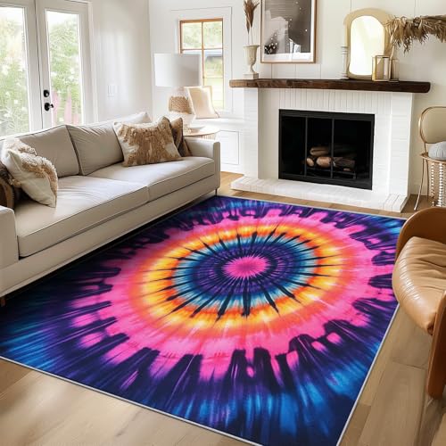SUWALI Teppich Bunte Batik, 60x90, Klein Fußmatte Eingangsbereich, Boho Motiv Design Zimmer Deko, Waschbar, rutschfest, Kurzflor, Weich SUWALI Teppich Bunte Batik, 60x90, Klein Fußmatte Eingangsbereich, Boho Motiv Design Zimmer Deko, Waschbar, rutschfest, Kurzflor, Weich von SUWALI