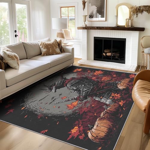 SUWALI Teppich Japanische Samurai, 60x90, Klein Fußmatte Eingangsbereich, Kürbis Ahornblatt Motiv Design Zimmer Deko, Waschbar, rutschfest, Kurzflor, Weich von SUWALI