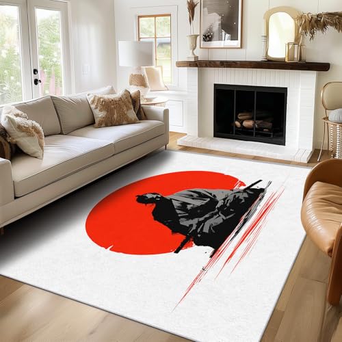 SUWALI Teppich Japanischer Bushido, 60x90, Klein Fußmatte Eingangsbereich, Samurai Motiv Design Zimmer Deko, Waschbar, rutschfest, Kurzflor, Weich von SUWALI