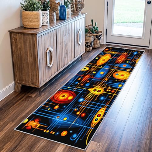 SUWALI Teppich Läufer Flur 60x180 cm Abstrakter Raum, Futuristisch Teppichläufer, rutschfest Waschbar Weich Kurzflor Flurläufer Flurteppich, Lang Läufer Teppich für Küche Korridor Eingang von SUWALI