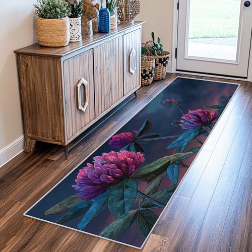 SUWALI Teppich Läufer Flur 60x180 cm Blumen, Elegante Blumen Botanisch Teppichläufer, rutschfest Waschbar Weich Kurzflor Flurläufer Flurteppich, Lang Läufer Teppich für Küche Korridor Eingang von SUWALI