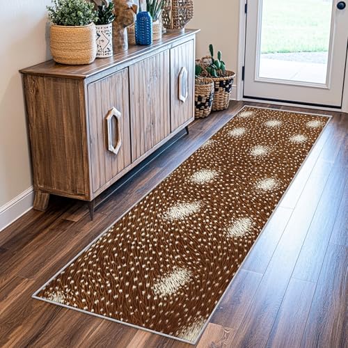 SUWALI Teppich Läufer Flur 80x200 cm Braun Gepunktet, Rustikale Hütte Teppichläufer, rutschfest Waschbar Weich Kurzflor Flurläufer Flurteppich, Lang Läufer Teppich für Küche Korridor Eingang von SUWALI