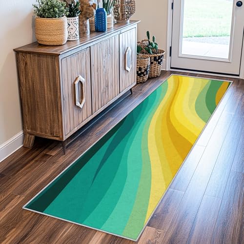 SUWALI Teppich Läufer Flur 80x200 cm Farbverlauf, Grün Und Gelb Ombre Teppichläufer, rutschfest Waschbar Weich Kurzflor Flurläufer Flurteppich, Lang Läufer Teppich für Küche Korridor Eingang von SUWALI