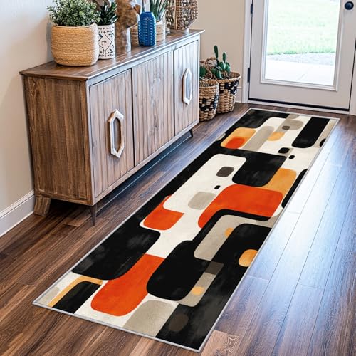 SUWALI Teppich Läufer Flur 80x200 cm Retro, Mitte des Jahrhunderts Modern Teppichläufer, rutschfest Waschbar Weich Kurzflor Flurläufer Flurteppich, Lang Läufer Teppich für Küche Korridor Eingang von SUWALI