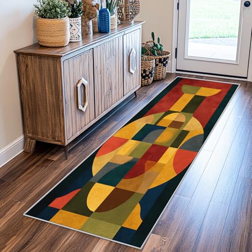 SUWALI Teppich Läufer Flur 80x250 cm Abstrakt, Mitte des Jahrhunderts Modern Teppichläufer, rutschfest Waschbar Weich Kurzflor Flurläufer Flurteppich, Lang Läufer Teppich für Küche Korridor Eingang von SUWALI