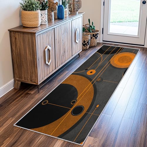 SUWALI Teppich Läufer Flur 90x200 cm Modern Abstrakt, Schwarz Orange Anthrazit Teppichläufer, rutschfest Waschbar Weich Kurzflor Flurläufer Flurteppich, Lang Läufer Teppich für Küche Korridor Eingang von SUWALI