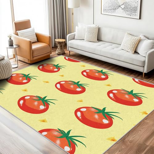 SUWALI Teppich Rote Tomate, 60x90, Klein Fußmatte Eingangsbereich, Gemüse Gelb Motiv Design Zimmer Deko, Waschbar, rutschfest, Kurzflor, Weich SUWALI Teppich Rote Tomate, 60x90, Klein Fußmatte Eingangsbereich, Gemüse Gelb Motiv Design Zimmer Deko, Waschbar, rutschfest, Kurzflor, Weich von SUWALI